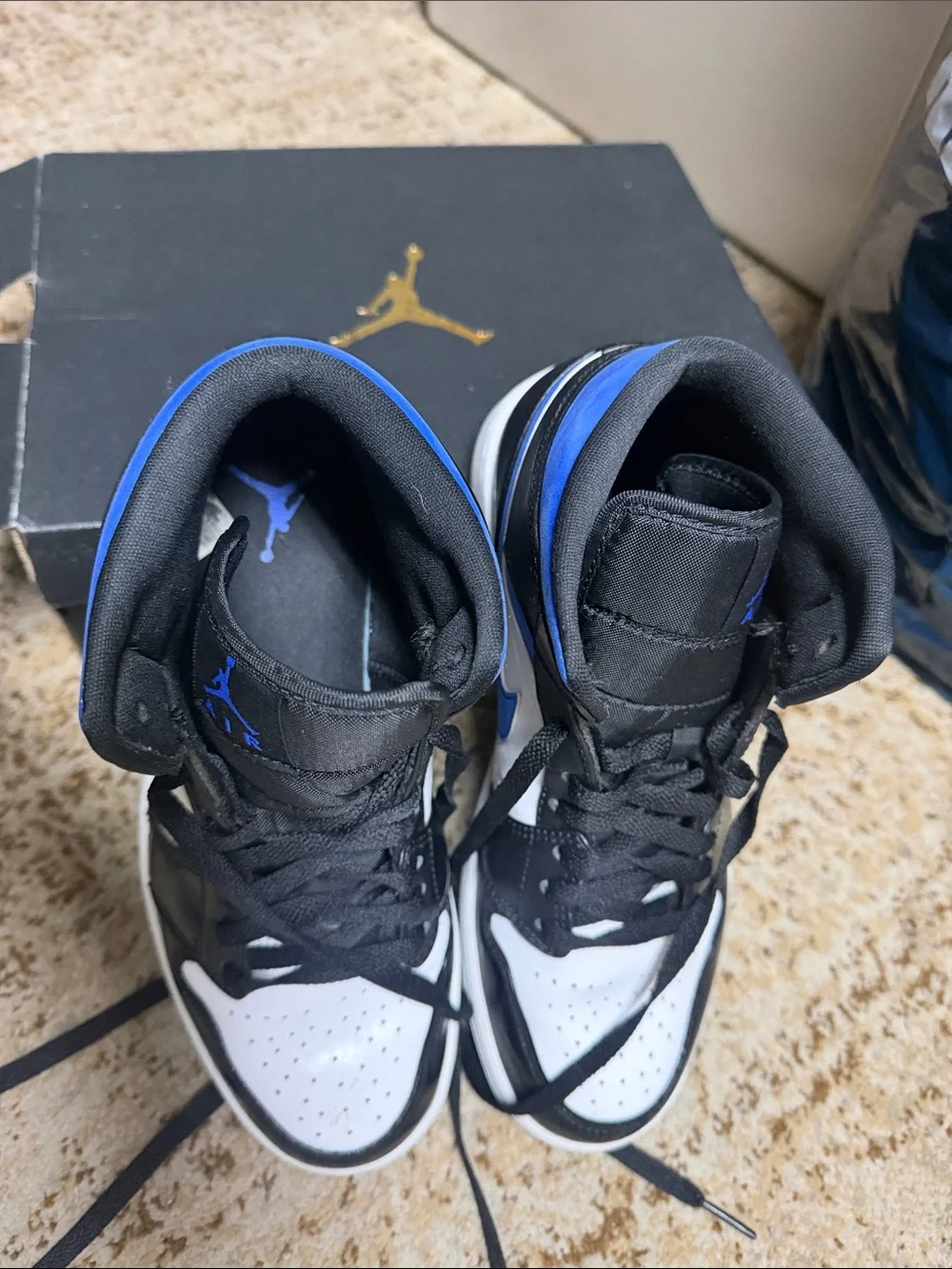 Jordan High-Top Sneakers in Black/White/Royal Blue